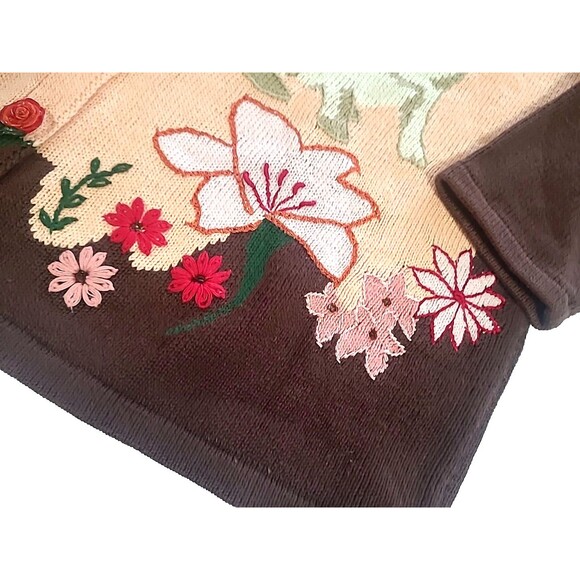 1X Pug Puppy Storybook Knits Sweater Brown Peach Flower Buttons 3D Cruelle Dog - Picture 6 of 16